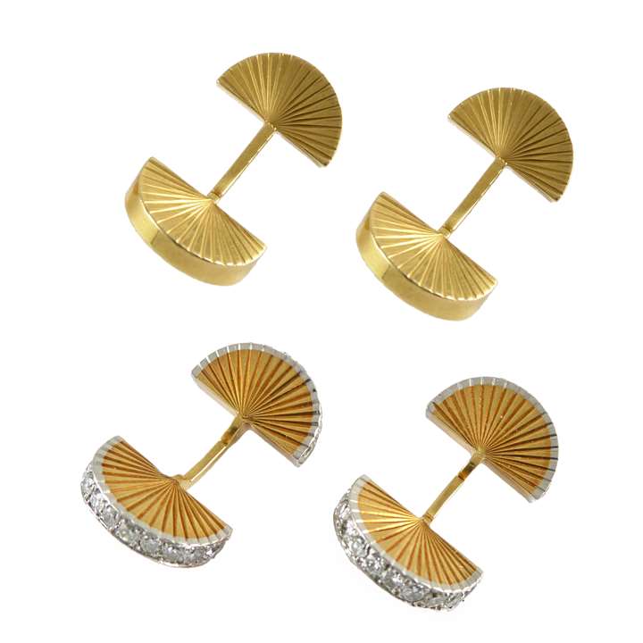 Two-Pair set of day-and-night gold and diamond cufflinks by Cartier Paris,